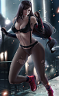 fantasy girl, Wickellia, video game characters, Tifa Lockhart, long hair, belly, women, looking at viewer, belly button, cleavage, illustration, artwork, digital art, fan art, drawing, fantasy art, video games, video game girls, video game art, Final Fant