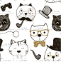 卡通个性北欧黑白小猫咪手绘线稿插画装饰画设计猫背景矢量图素材-淘宝网