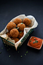 Potato Cheese Balls and Tomato Marjoram Dip