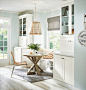 Inspiration for a farmhouse light wood floor and beige floor kitchen/dining room combo remodel in Other with blue walls