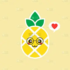 快乐的菠萝水果与可爱的卡哇伊脸，有趣的素食者的性格与短语，平面风格的插画儿童海报和夏季t恤设计，孤立