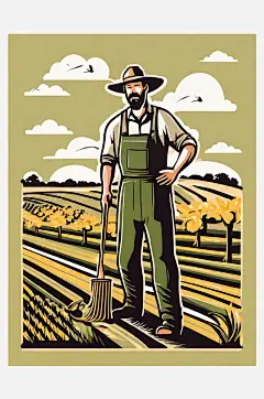 扁平风农民丰收场景插画AI数字艺术