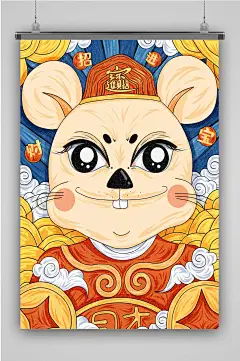 鼠年招财进宝创意卡通人物插画海报