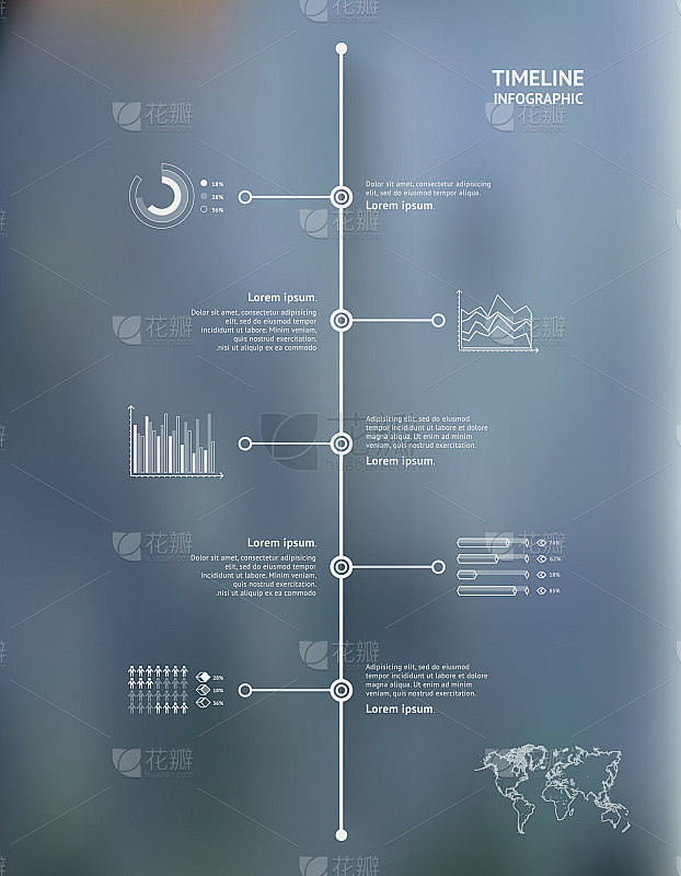 时间轴信息图与无焦点背景和图标设置。世界...