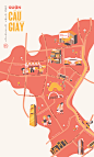 ILLUSTRATION  hanoi vietnam Street map district Travel colorful vietnamese print