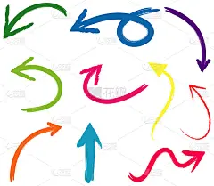 一套手绘箭头涂鸦在白色的背景