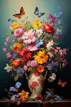 AI数字艺术花卉创意插花花朵组合插画