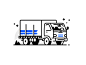 Truck traffic package express deliver camion lorry truck website icon line illustration