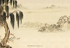 中国风工笔画山水背景素材