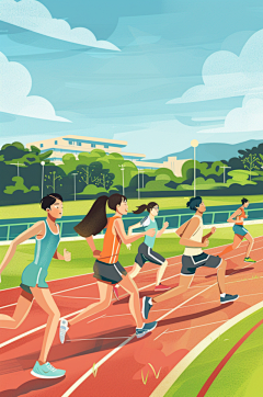 AI数字艺术扁平风校园运动会人物插画
