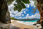 General 2048x1361 beaches tropical sand mountains caribbean palm trees clouds rocks Dominican Republic islands nature landscapes