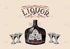 一瓶白酒。烈酒。美国的徽章。含酒精的标签。t恤手绘雕刻草图。经典框架的瓶子海报横幅