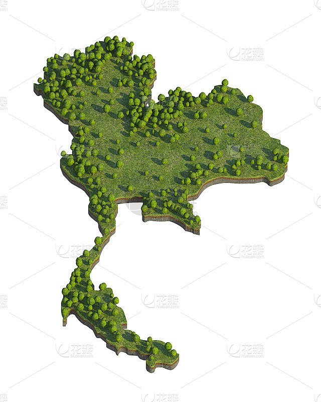 泰国3D地图部分切割孤立在白色