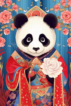 可爱京剧国潮熊猫插画