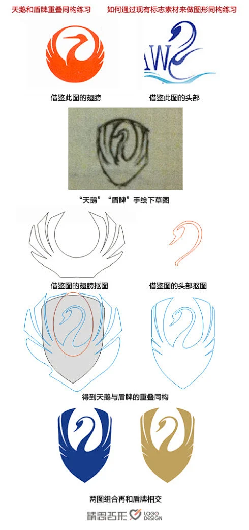 标志图形重叠同构练习--天鹅与盾牌_精思巧形LOGO_新浪博客-花瓣网