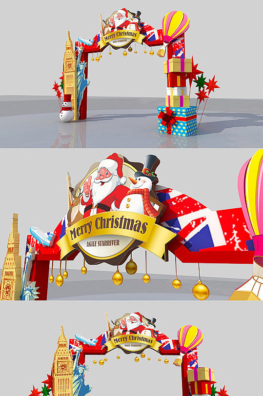 简约大气圣诞节美陈拱门装饰设计-众图网