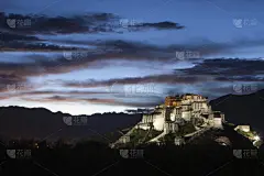 布达拉宫,夜晚,灵性,水平画幅,曙暮光,东亚,夏天,户外,美洲驼羊,非凡的