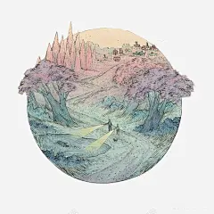 圆形山路风景 创意素材