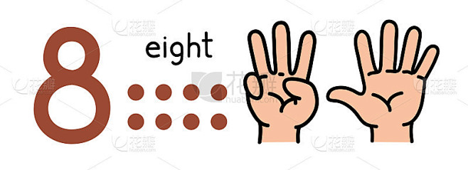 8、孩子的手显示数字8的手势。