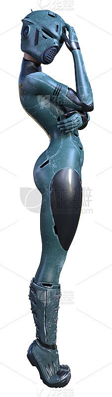 3D插图女性机器人在白色