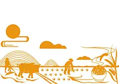 黄色剪纸风农民插秧耕牛犁地辛勤劳动场景插画图片下载