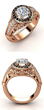 14K Rose Gold Black & White Diamond Ring