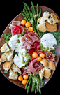 Brunch…Prosciutto Burrata Asparagus Salad with melon, tomatoes, arugula & pesto. Perfect as a salad or antipasto appetizer platter.: 