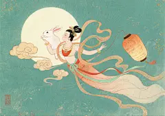 敦煌风嫦娥奔月中秋节插画
