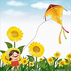 放风筝  - 源文件下载【酷图网】放风筝,女孩,幼儿园海报,向日葵,春天,小孩,风筝,插画风筝,秋游,春游