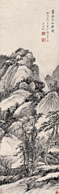 吴湖帆，江苏苏州人，为吴大澄嗣孙(1894-1968)。初名翼燕，字遹骏，后更名万，字东庄，又名倩，别署丑簃，号倩庵，书画署名湖帆。三四十年代与吴待秋、吴子深、冯超然并称为"三吴一冯"。建国后任上海中国画院筹备委员、画师，上海大学美术学院副教授，中国美术家协会上海分会副主席、上海市文史馆馆员、上海市文物保管委员会委员。收藏宏富，善鉴别、填词。山水从"四王"、董其昌上溯宋元各家，冲破南北宗壁障，以雅腴灵秀、缜丽清逸的复合画风独树一帜，尤以熔水墨烘染与青绿设色于一炉并多