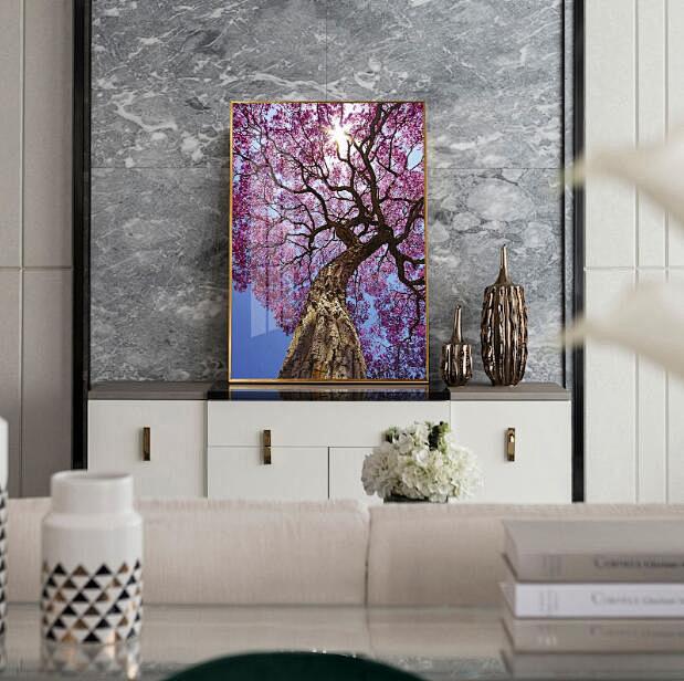 幸运树现代玄关装饰画 紫色客厅植物晶瓷画...