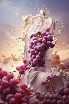 AI数字艺术葡萄果汁酸奶液体飞溅模型