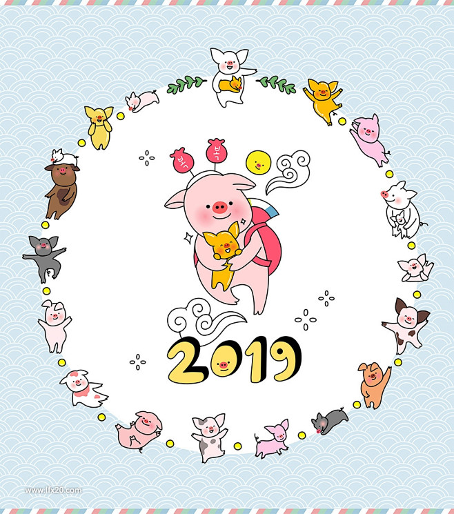 2019卡通小猪欢度节日福袋幸运摇奖卡片...