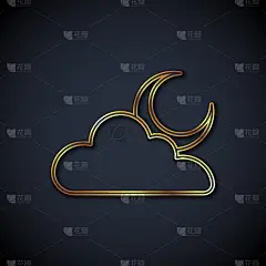 金线云与月亮图标孤立在黑色背景上。多云的夜晚的迹象。睡眠的梦想的象征。晚上或睡觉时间标志。向量