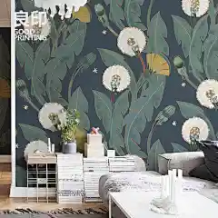 良印绿色美式墙纸无纺布客厅定制无缝墙布卧室餐厅艺术壁纸玄关画