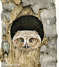 Peek A Boo Owl 8x10 archival watercolor by TracyLizotteStudios