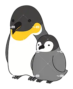 图标企鹅情侣黑白企鹅搭配黄色喙的服装-海洋旁边穿着配套服装的企鹅