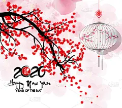 2020年中国新年的背景。汉字意味着新年快乐。鼠年