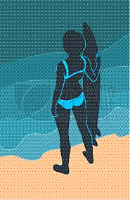 女孩,滑长板,鸡尾酒,图像,海洋,自然美,矢量,冲浪,度假