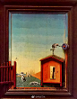 #画语#德裔法国画家马克斯·恩斯特被誉为“超现实主义的达·芬奇”，这幅《被夜莺吓着了的两个孩子》是木板拼贴与油画的结合体，木头拼贴而成的房子及栅栏分别越出了左右画框，田野、天空和远处的建筑构成了一个看上去十分美好的小世界。 ​​​​
