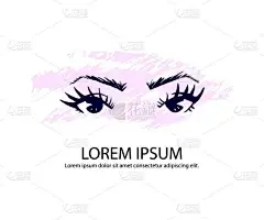 手绘的女人眼睛, 眉毛和全睫毛的插图.