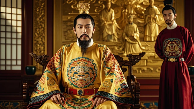 中国古代皇帝在宫殿里，下面有大臣在，半身照-花瓣网