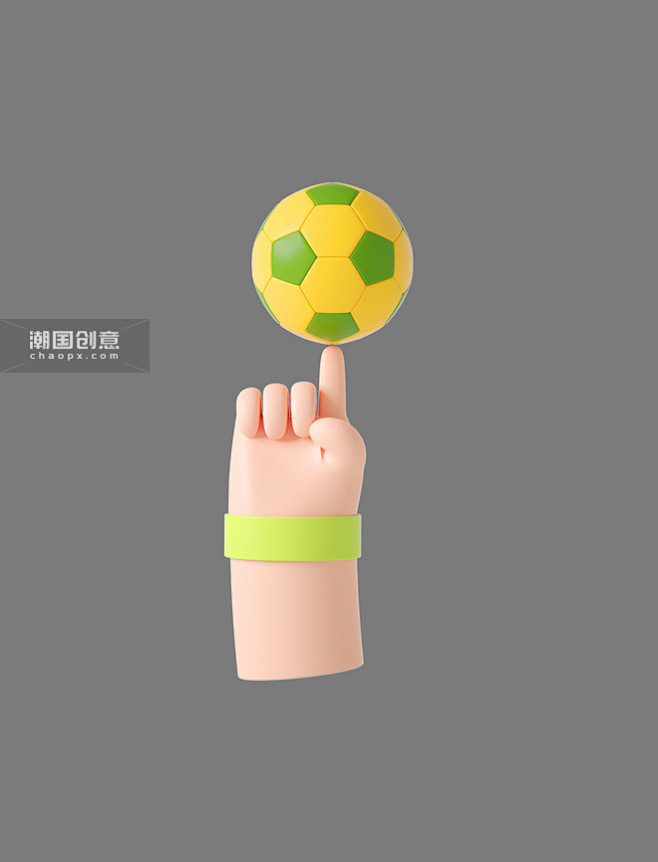 黄色C4D立体卡通运动健身足球手势手图片...