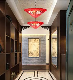 新中式吊灯手绘花鸟雨伞布艺灯具简约卧室酒店餐厅茶楼中式中国风-tmall.com天猫