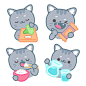 Healthy food stickers collection with tomomi the cat