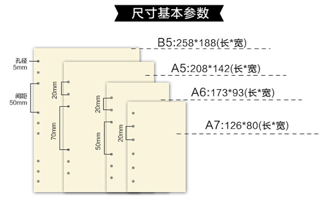 活页笔记本内页 B5/A5/A6/A7道...