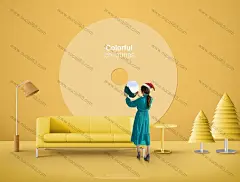 圣诞狂欢时尚家具冬季热卖黄色家具镜子女孩促销海报图片海报banner促销首页素材