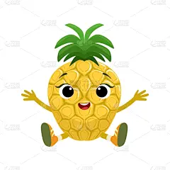 巨大的,菠萝,可爱的,女性特质,性格,黄色,清新,坐,问候,欢呼