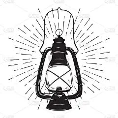 手绘 grunge 素描老式灯笼或煤油有油灯的光线。矢量图。T 恤打印或海报设计.