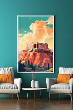 彩色插画扁平风国外城市地标装饰画-众图网